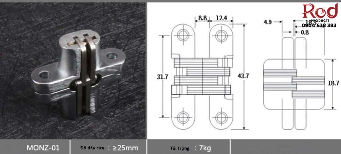 Bản lề âm cửa chữ thập nhiều tải trọng MONZ-CH 5