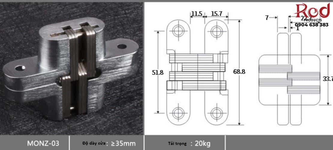 Bản lề âm cửa chữ thập nhiều tải trọng MONZ-CH 7