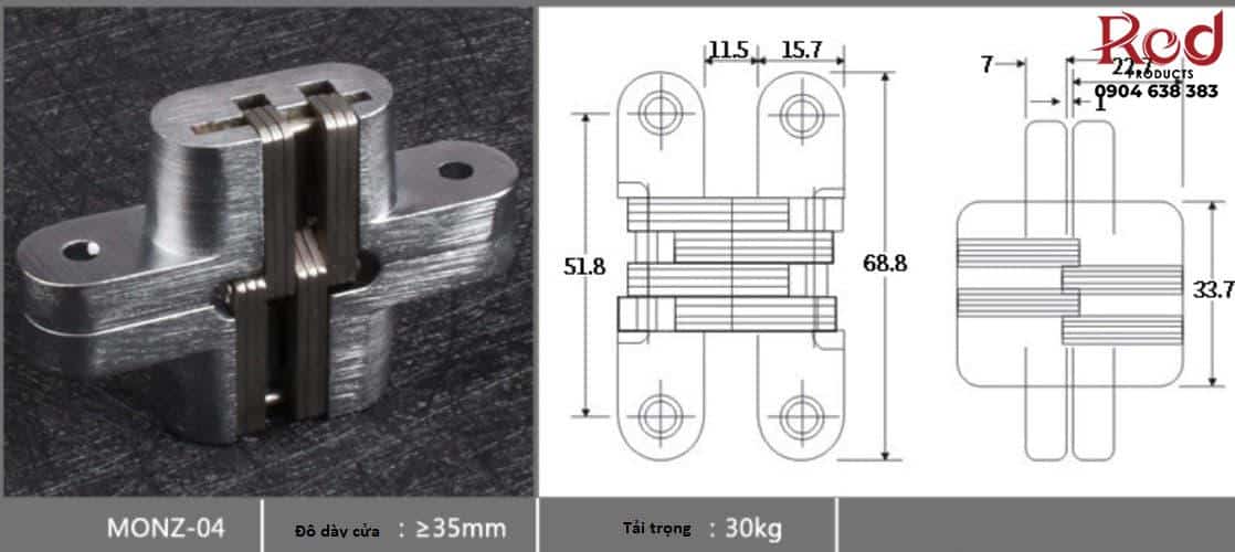 Bản lề âm cửa chữ thập nhiều tải trọng MONZ-CH 8