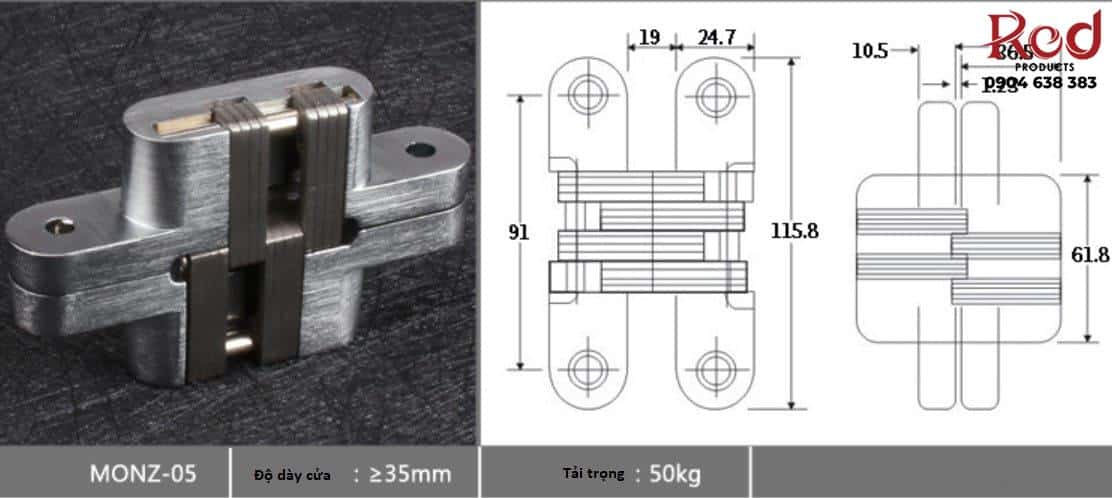 Bản lề âm cửa chữ thập nhiều tải trọng MONZ-CH 9