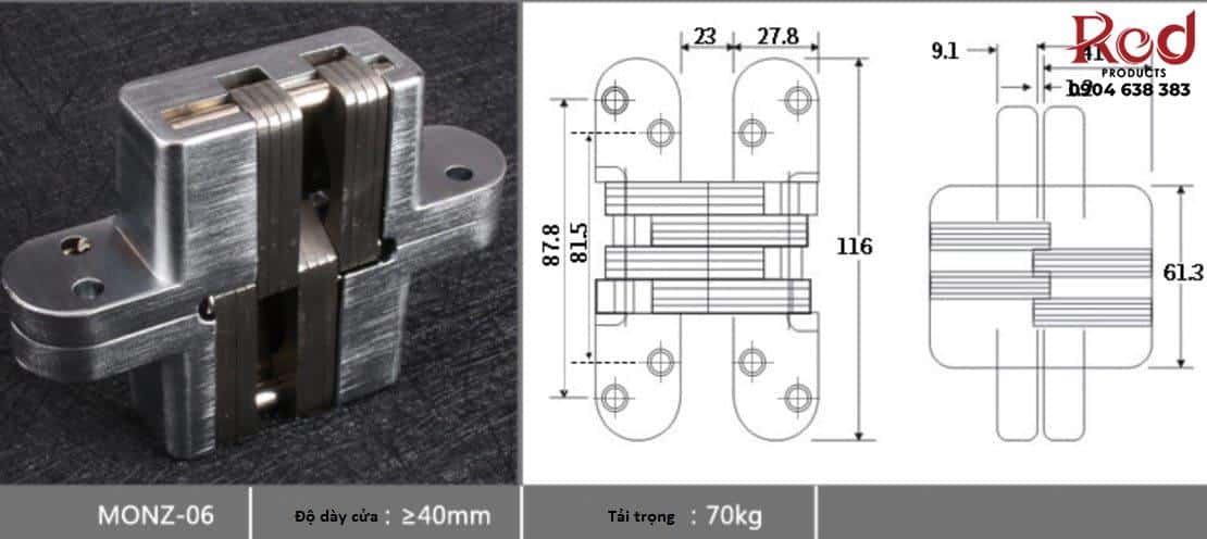 Bản lề âm cửa chữ thập nhiều tải trọng MONZ-CH 10
