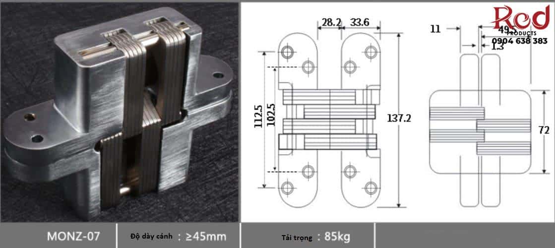 Bản lề âm cửa chữ thập nhiều tải trọng MONZ-CH 11