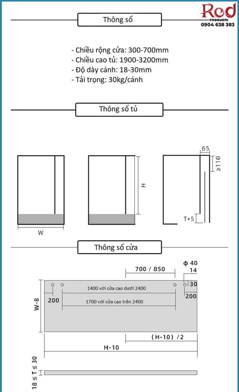 Phụ kiện cửa trượt xếp giấu cánh cho tủ kích thước lớn BTS-YG302