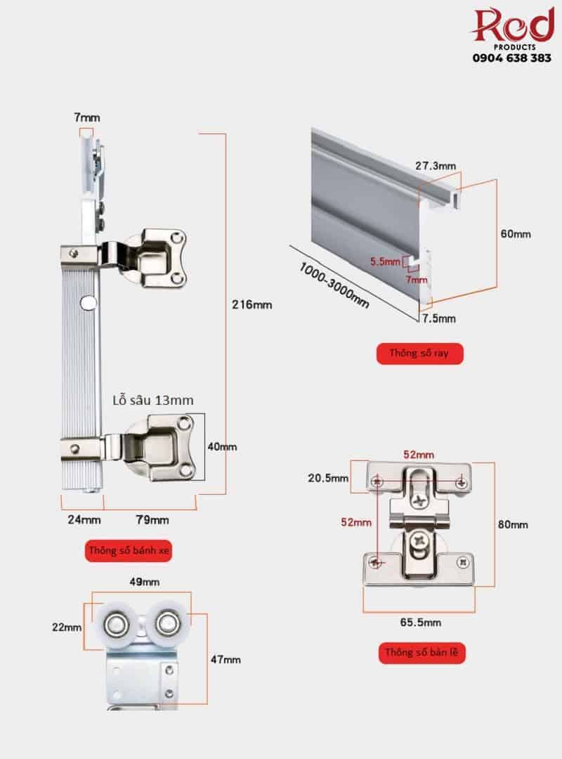 Bộ ray treo cửa trượt xếp tải trọng cao MONZ-FD