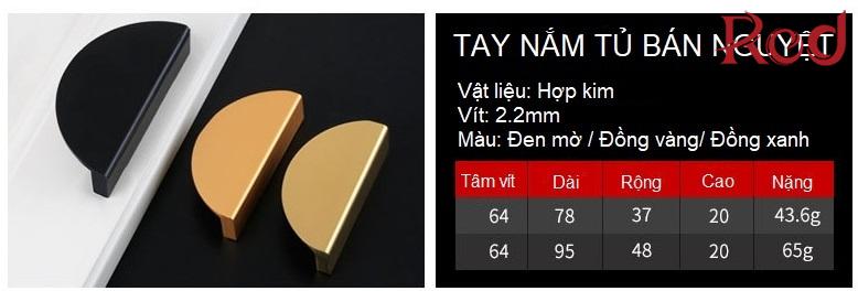 Tay nắm tủ hình bán nguyệt nhiều màu D66A 27