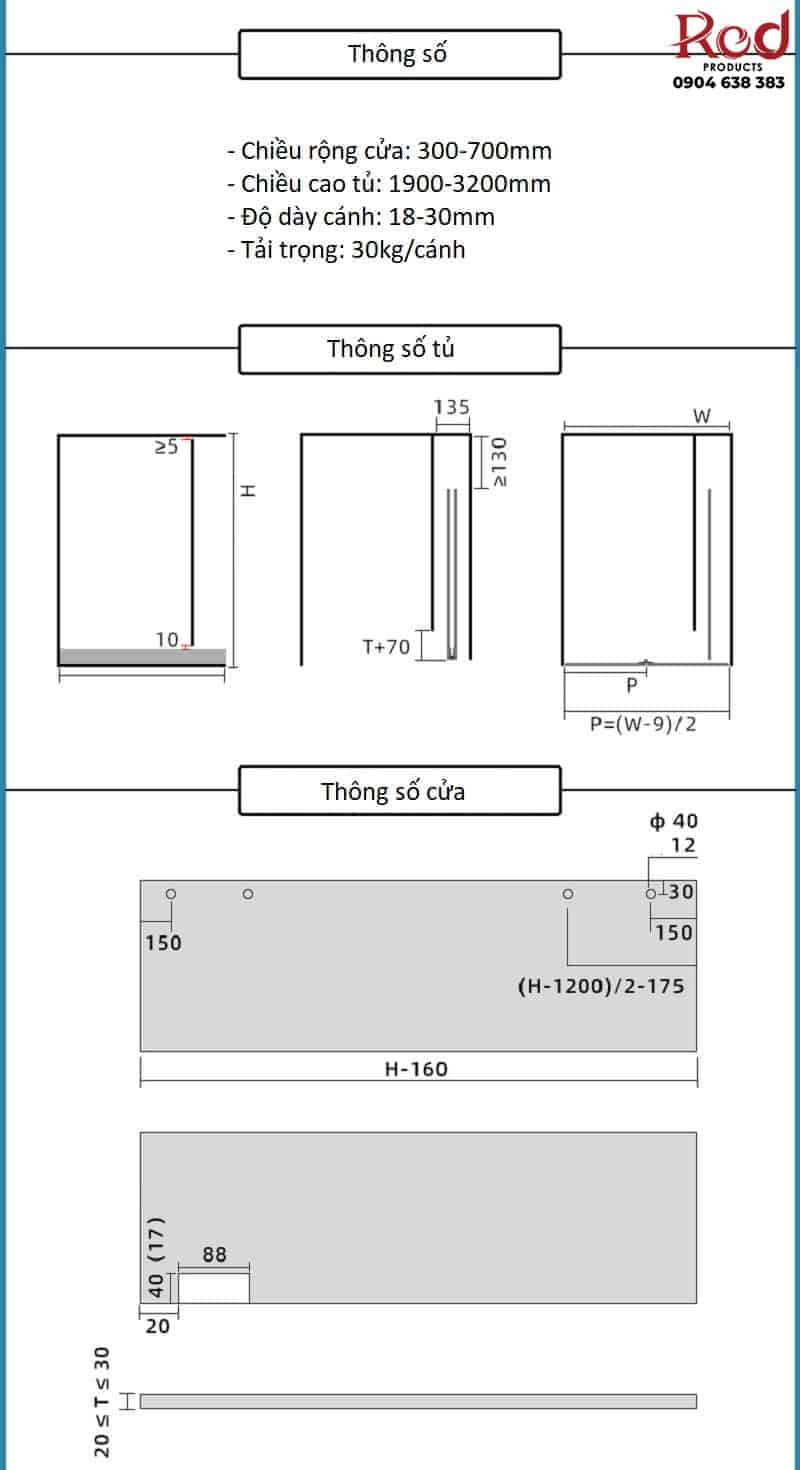 Phụ kiện cửa trượt 2 cánh xếp giấu cánh BTS-YG303