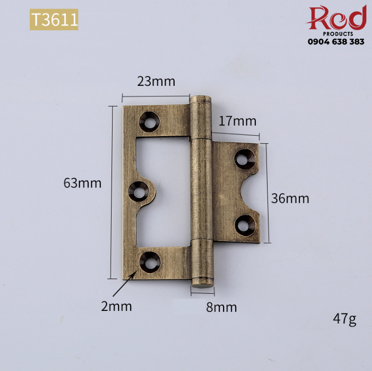 Bản lề lá bằng đồng cho tủ cửa gỗ nhiều kích thước T3611 4