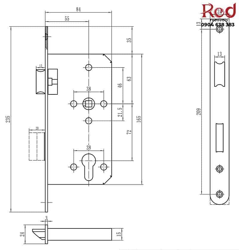 Thân khóa cửa con lăn Imundex 747.17.001 3