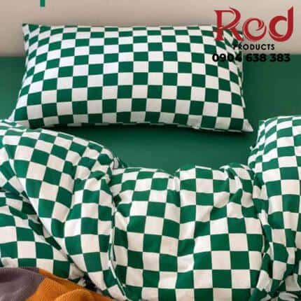 Bộ chăn ga vỏ gối cotton dệt kim kẻ caro MM2329