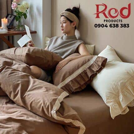 Bộ chăn ga vỏ gối viền diềm xếp sang trọng JJ6123