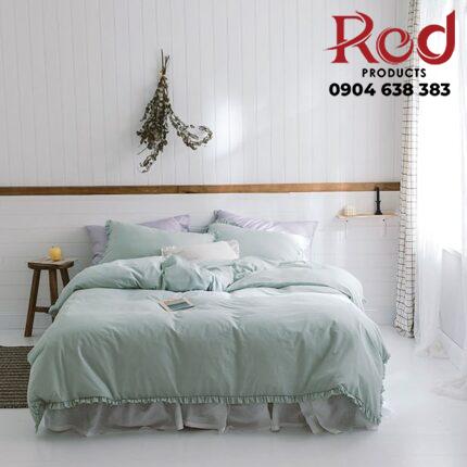 Bộ chăn ra gối cotton phối bèo nhiều màu sắc MM1175