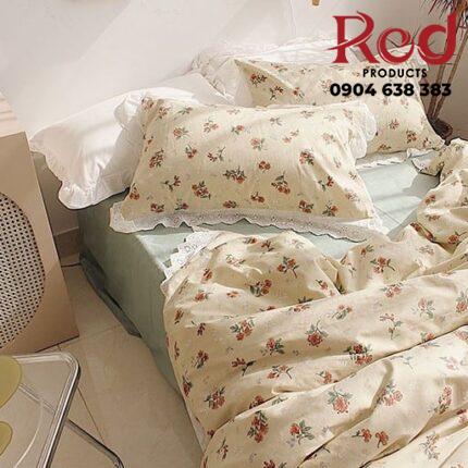 Bộ chăn ga gối cotton hoa lá mùa thu MM6724B