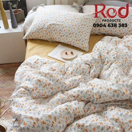 Bộ chăn ga gối cotton hoa nhí màu cam MM1550A