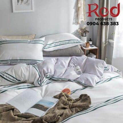 Bộ chăn ga gối nệm sọc xanh trẻ trung MM7473C