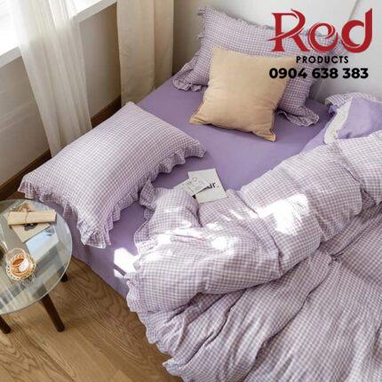 Bộ chăn ga gối phối ren kẻ sọc hai lớp MM0562