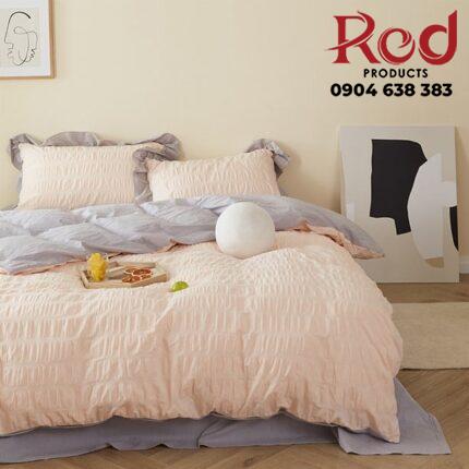 Bộ ga giường cotton đồng màu seersucker MM0888