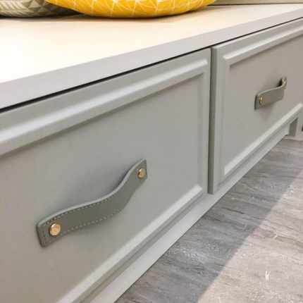 Tay nắm tủ áo da bò hai mặt xám kaki cao cấp SHH002