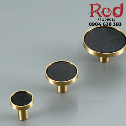 Núm tủ tròn hiện đại đồng khảm trai đen CD02