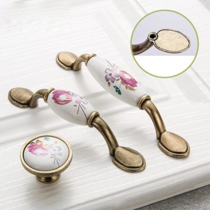 Tay nắm tủ gốm sứ hợp kim kẽm hình hoa WY1463