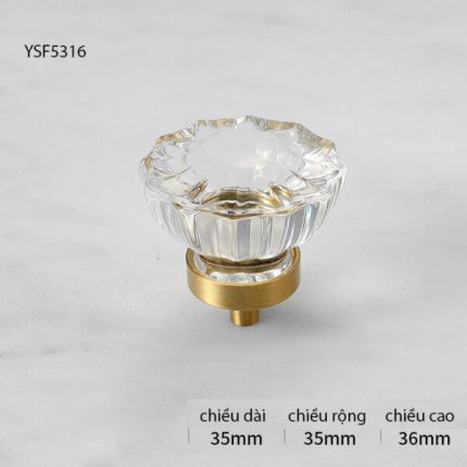 Tay nắm tủ pha lê đế bằng đồng hình hoa trong suốt YSL5316