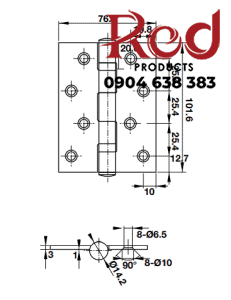 Bản lề lá inox 102x76x3mm 2 vòng bi HAFELE 489.05.021 3