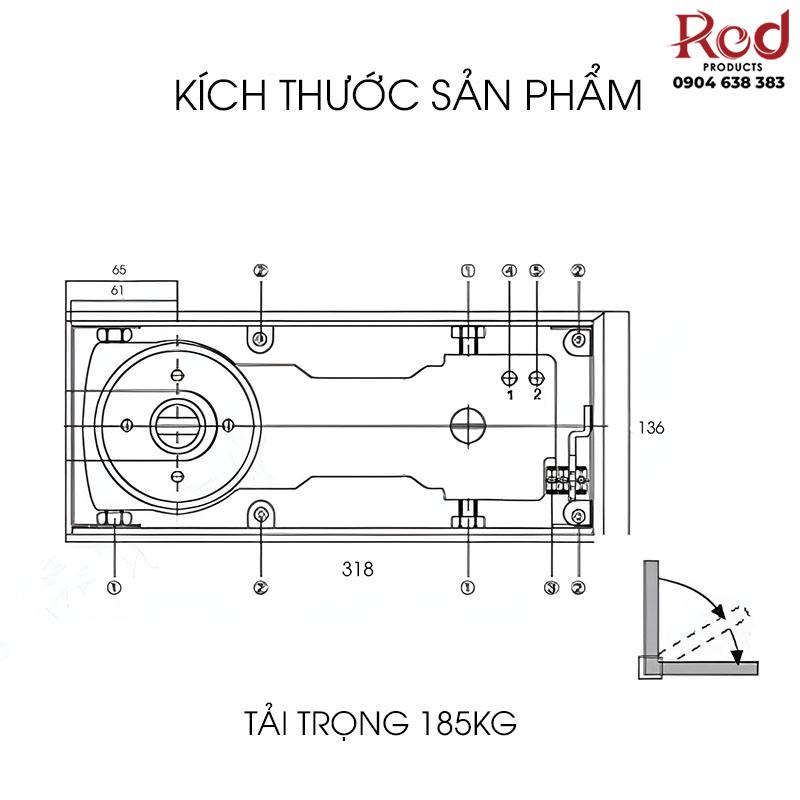 Bản lề sàn thép không gỉ cho cửa kính DL80V 7