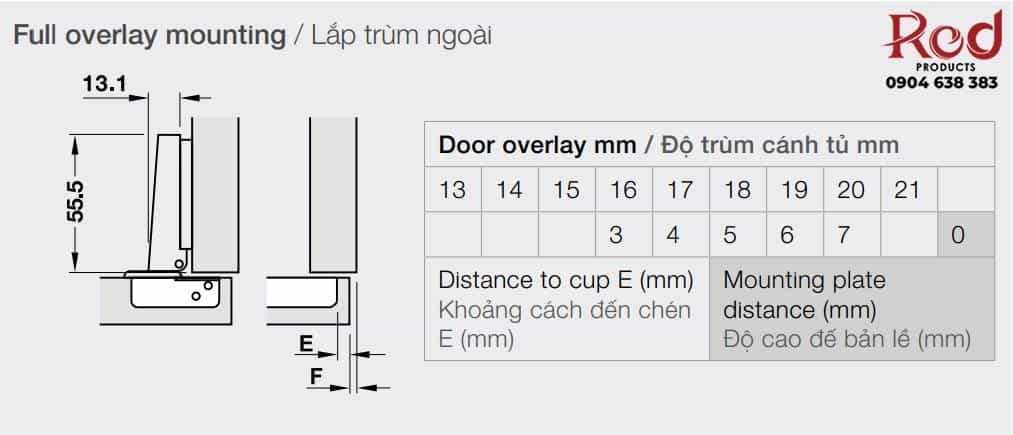 Bản lề trùm ngoài Hafele Metalla A 110 độ tiêu chuẩn 2