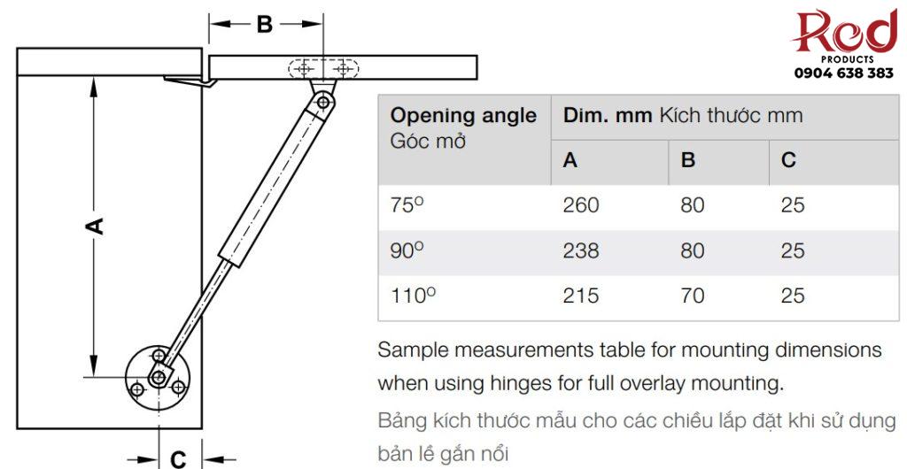 Piston đầy cảnh tủ Hafele 60N-150N 5