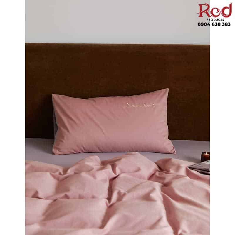 Bộ chăn ga giường cotton màu trơn thêu chữ MM3806 9