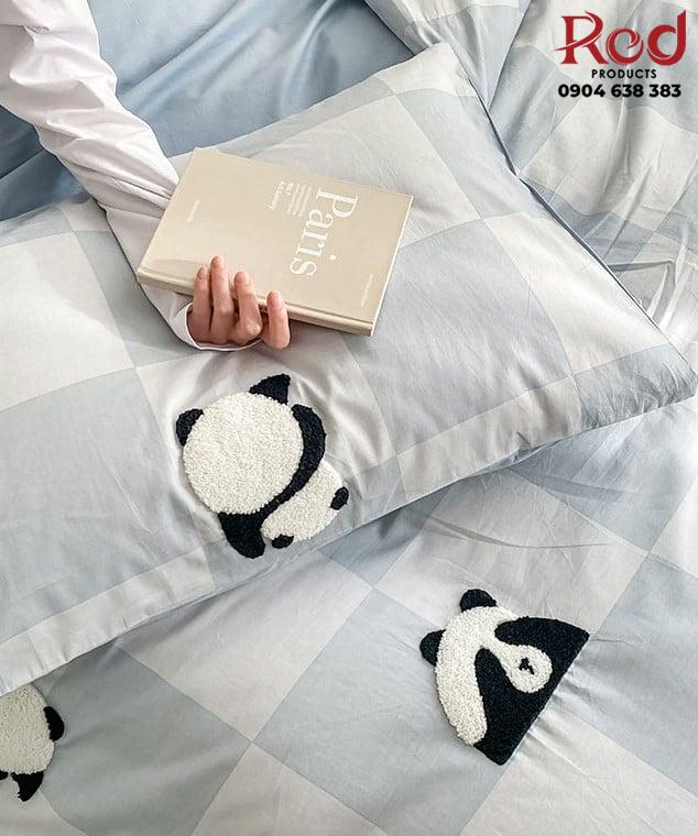 Bộ chăn ga giường gấu Panda kẻ caro MM3540 4