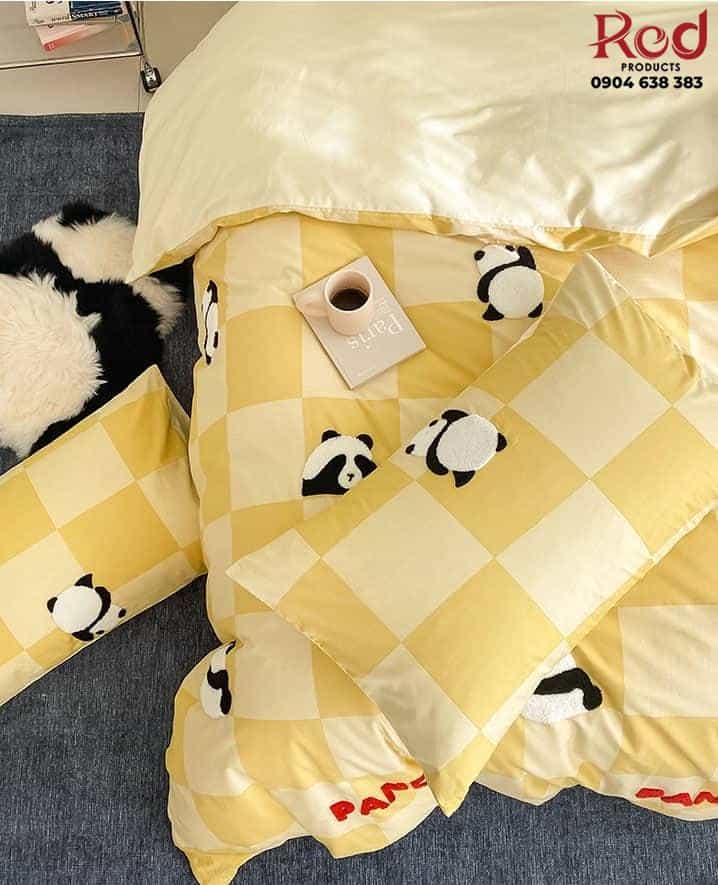 Bộ chăn ga giường gấu Panda kẻ caro MM3540 7