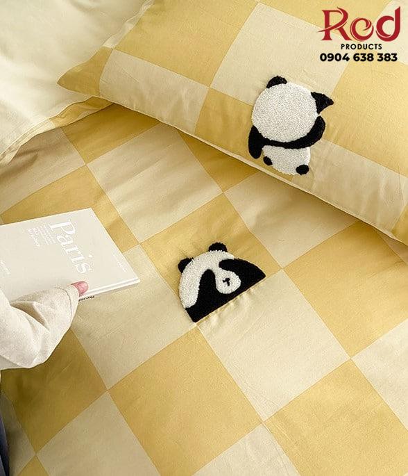 Bộ chăn ga giường gấu Panda kẻ caro MM3540 8