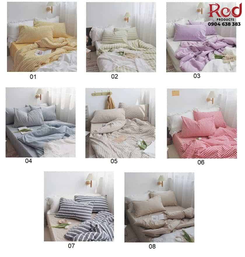 Bộ chăn ga gối Cotton kẻ sọc cá tính MM4538 11