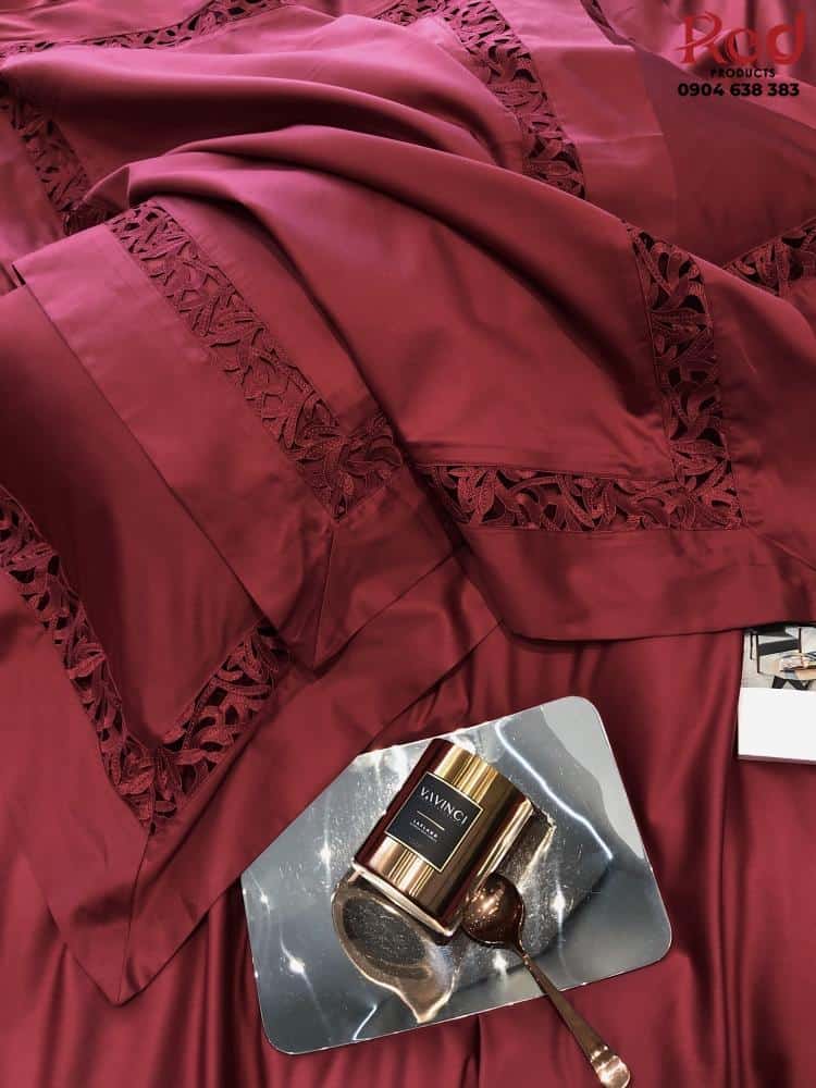 Bộ chăn ga gối sợi cotton xơ dài màu đỏ kiêu sa ZH9073 11
