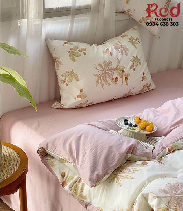 Bộ chăn ga vỏ gối cotton sắc hoa mùa hè MM4348B 4