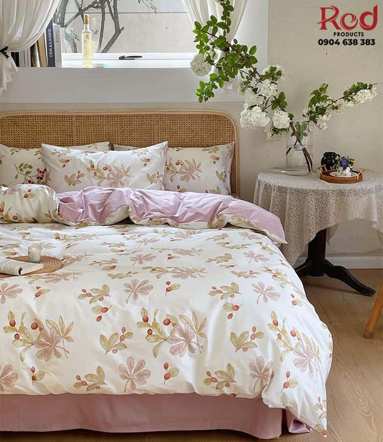 Bộ chăn ga vỏ gối cotton sắc hoa mùa hè MM4348B 6