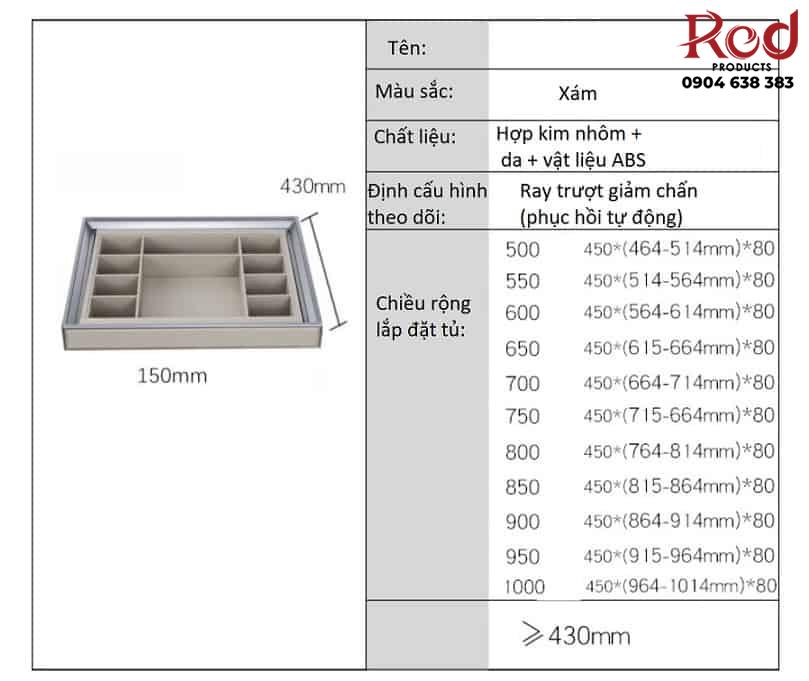 Bộ giá treo tủ quần áo ray giảm chấn màu xám RB3674A 16