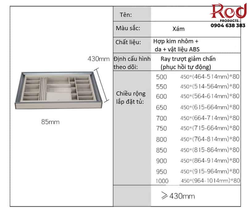 Bộ giá treo tủ quần áo ray giảm chấn màu xám RB3674A 15