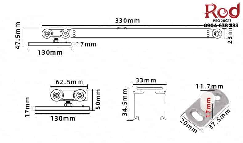 Bộ phụ kiện cửa lùa giảm chấn nhấn mở BTS-5831 11