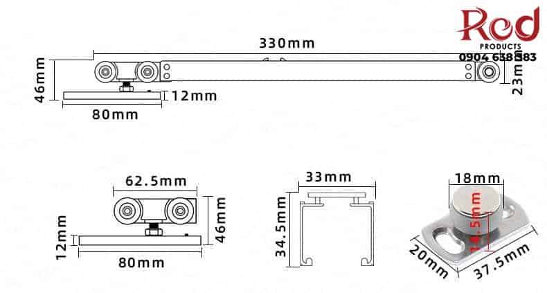 Bộ phụ kiện cửa lùa giảm chấn nhấn mở BTS-5831 13