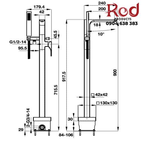 Bộ trộn bồn tắm đặt sàn Regal Hafele 495.61.128 13