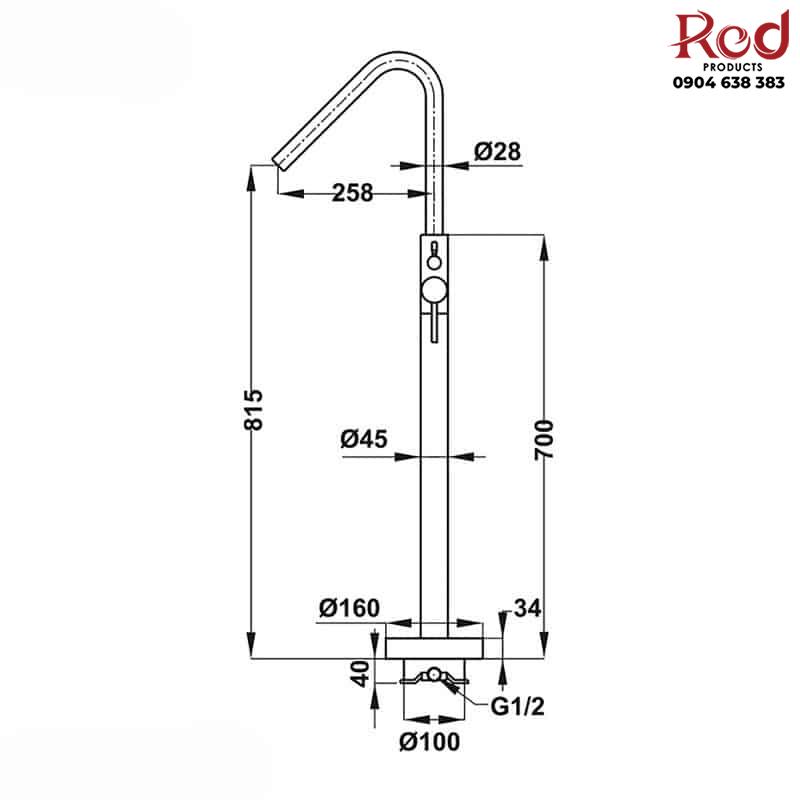 Bộ trộn bồn tắm đặt sàn Roots Hafele 495.61.177 10