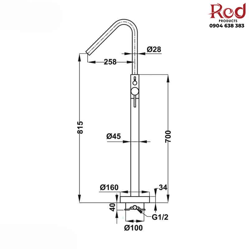 Bộ trộn bồn tắm đặt sàn Roots Hafele 495.61.177 11