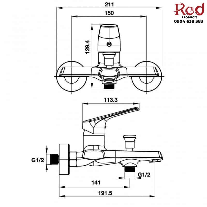 Bộ trộn bồn tắm lắp nổi Vigor Hafele 495.61.142 11