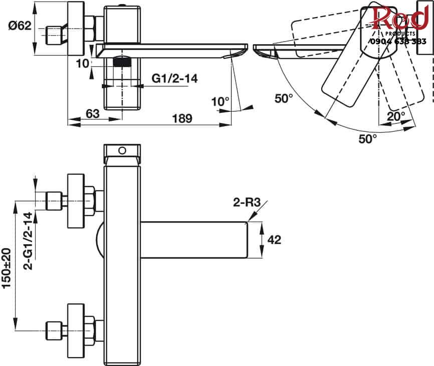 Bộ trộn bồn tắm nổi 2 đường nước Regal Hafele 495.61.122 9