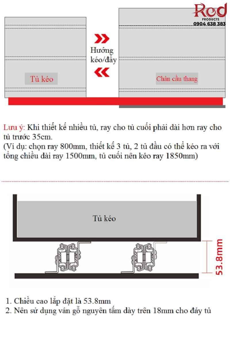 Ray trượt tủ cầu thang giảm chấn cao cấp BTC-SR