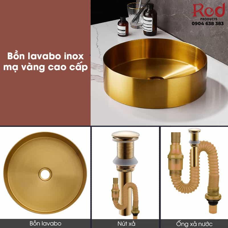 Chậu lavabo tròn bằng inox màu vàng đồng SX5539 10