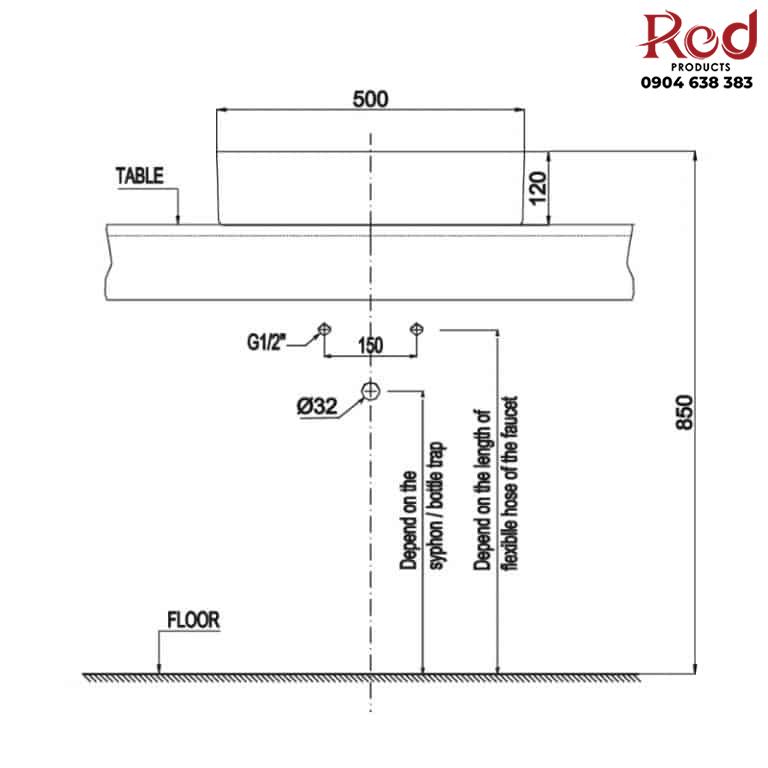 Chậu sứ đặt bàn cao cấp Sapporo 500 Hafele 588.79.032 8