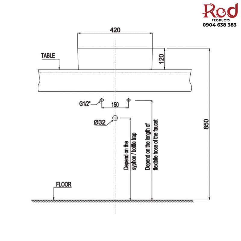 Chậu sứ đặt bàn hiện đại Sapporo 420 Hafele 588.79.031 8