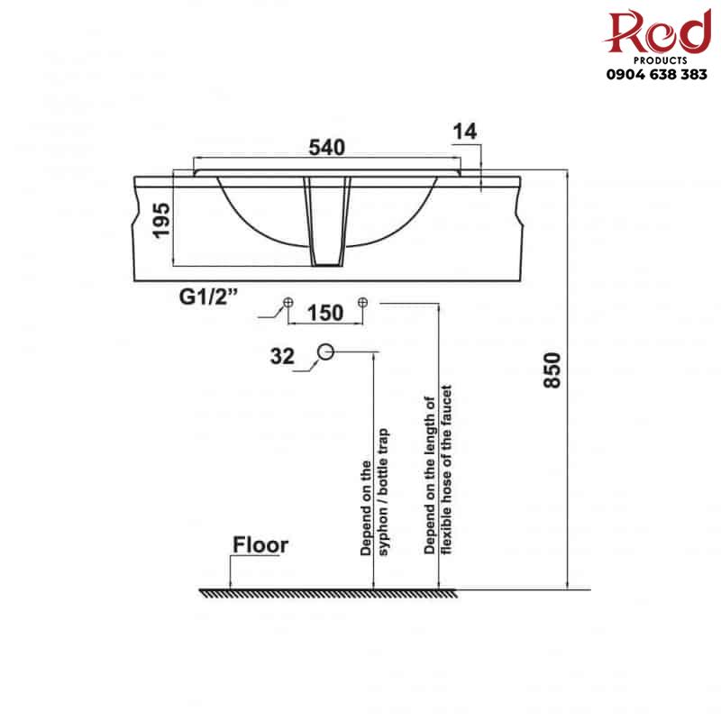 Chậu sứ vành nổi Sapporo 540 Hafele 588.79.012 6